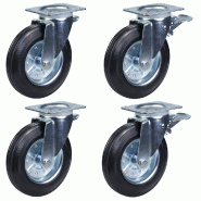 4 - Roues en caoutchouc de 200 mm Roulettes pour poubelles - pivotantes et pivotantes freinées 1100 litres 4 - Roues en caoutchouc de 200 mm Roulettes pour poubelles - pivotantes et pivotantes freinées 1100 litres
