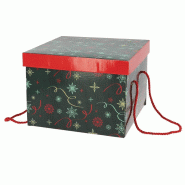 Boite carton carrée pliable Noel Vert 27x27 - Boite carton carrée pliable Noel Vert 27x27 -