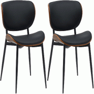 Décoshop26 - Lot de 2 chaises de salle à manger design en similicuir noir avec coque bois noyer structure métal robuste 10_0008685 - noir métal 30