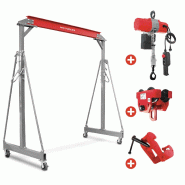 Grue à portique 1 t + palan électrique à chaîne sans fil 3 m 230 V avec chariot et pince à poutre MW Tools PTLK1-SETKTMR