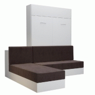 LIT ESCAMOTABLE DYNAMO SOFA CANAPÉ ANGLE MÉRIDIENNE RÉVERSIBLE BLANC MAT TISSU MARRON 140*200 CM