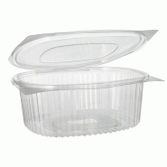 Starpak 50 barquettes à salade et d'épicerie fine avec couvercle rabattable, R-PET ovale 1500 ml 7,6 cm x 18,2 cm x 20,8 cm clair - plastique 88052