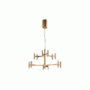 Suspension LED 68 W, finition or brossé, 3000 K, dimmable - Design moderne en métal et acrylique satiné pour intérieurs élégants - Perenz - dor�