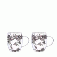 Aulica Tasses à thé double paroi fleurs argentées 350ml - lot de 2 - argenté 241101 Aulica Tasses à thé double paroi fleurs argentées 350ml - lot de 2 - argenté 241101