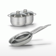 Batterie de cuisine avec 2 poêles 24/28 cm et 2 faitouts 20/24 cm en inox et sans PFAS Elo Collection Relief Solution Brillant - gris 3176239941432