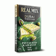Carton de 28 tablettes | REALMIX Chocolat Blanc Dubaï avec pistaches et remplissage Kunafa | Fabriqué à Dubaï U.A.E. | 160 g - 9120060950785