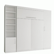 COMPOSITION ARMOIRE LIT ESCAMOTABLE LUTECIA BLANC MAT COUCHAGE 140*190 CM