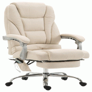 Décoshop26 - Fauteuil de bureau avec fonction massage et repose-pieds ajustables en tissu crème 10_0002590 - beige 3000251103359