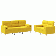 Ensemble de canapés 2 pcs avec coussins jaune clair tissu Modèle AbriNaturel 10 - 8721012065888