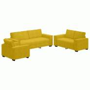 Ensemble de canapés 3 pcs avec coussins Jaune Velours Modèle Vega Nordique - Matériau naturel 8721158678034