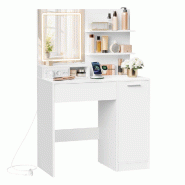 Helloshop26 - Coiffeuse table de maquillage avec miroir 1 tiroir 2 étagères placard de rangement organisateur de maquillage blanc 12_0005178 - blanc