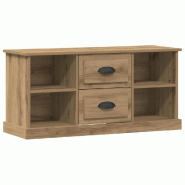 Helloshop26 - Meuble TV rectangulaire moderne avec étagères pratiques rangement 99,5 x 35,5 x 48 cm en bois d'ingénierie chêne 02_0052734 - Bois m