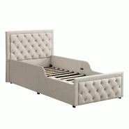 Merax lit rembourré 90 x 200 cm avec coffre, tête de lit haute, côtés hauts, vérin à gaz, sommier, velours, beige - beige N634U0042B Merax lit rembourré 90 x 200 cm avec coffre, tête de lit haute, côtés hauts, vérin à gaz, sommier, velours, beige - beige N634U0042B
