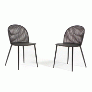 RATTATAN Set de 2 chaises en polypropylène avec pieds en métal, design moderne, dossier tressé pour cuisine, jardins couverts, bars et restaurants