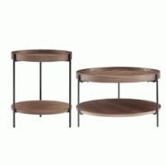 SalesFever Ensemble de 2 tables basses | rond | 2 étagères chacune | MDF avec placage en frêne | L 69/44 x P 69/44 x H 39/49 cm | Noyer – Noir - SalesFever Ensemble de 2 tables basses | rond | 2 étagères chacune | MDF avec placage en frêne | L 69/44 x P 69/44 x H 39/49 cm | Noyer – Noir -