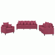 VidaXL Ensemble de canapés 3 pcs avec coussins Rouge bordeaux Velours Modèle AbriExpert 69 - 3201684