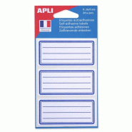 Apli Lot de 5 Pochette de 24 étiquettes scolaires lignées/cadrées bleu, format 35 x 75 mm - 3270241119800