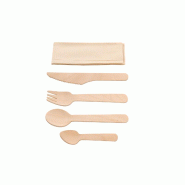 Betik Ecoline – 500 unités – Kit couverts bois 5 en 1 – couteau + fourchette + cuillère + petite cuillère + serviette kraft - beige Bois mass Betik Ecoline – 500 unités – Kit couverts bois 5 en 1 – couteau + fourchette + cuillère + petite cuillère + serviette kraft - beige Bois mass