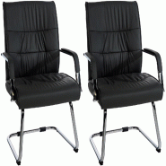 Décoshop26 - Lot de 2 fauteuils de bureau visiteur avec accoudoirs ergonomique en similicuir noir structure en métal chromé 10_0007711 - noir méta