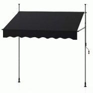 Helloshop26 - Auvent rétractable manuel 200 x 120 x 300 cm avec protection solaire ajustable et installation sans perçage en 20_0010455 - aluminium