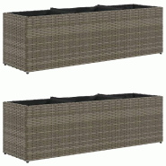 Helloshop26 - Jardinière bac lit surélevé plantes fleurs jardin terrasses avec 3 pots lot de 2 105 x 30 x 32 cm résine tressée gris 02_0038857 -