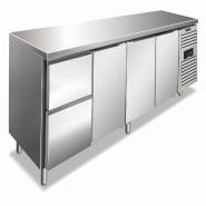 KLIMAITALIA Table frigo inox avec 2 tiroirs de 1/2 + 3 portes. Classe C. Dégivrage auto. T° -2°C/+8°C. Dim. LxSx H 223x70x86 cm. CXF4110TN - 4561