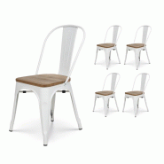 Kosmi Lot de 4 chaises en métal blanc mat et assise en bois clair - Style industriel - blanc métal 3760301691310