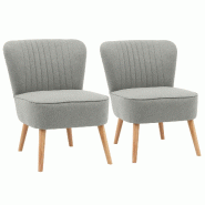 Oviala Business Lot de 2 fauteuils style crapaud en tissu gris clair - gris polyester 114919
