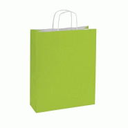 Sac kraft vert anis - poignées torsadées - 14x8.5x21cm - par 50