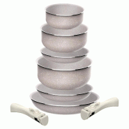 San Ignacio - Jeu de Poêles Ø18/20/24cm avec Casseroles Ø16/18/20cm en Aluminium Pressé Antiadhésif ILAG, poignée amovible, compatible induction