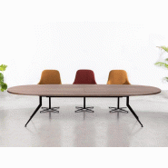 Table de réunion ovale Usoa - Placage bois - Dimensions 330x120 / 390x140 cm - Piètement acier design