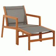 VidaXL Chaise De Jardin Et Repose Pied Gris Eucalyptus Et Textilène - gris 48698