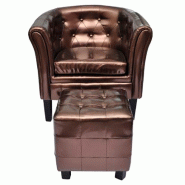 Helloshop26 - Fauteuil chaise siège lounge design club sofa salon cabriolet avec repose-pied cuir synthétique marron 1102301 - marron Bois massif 30