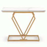 Helloshop26 - Table console étroite 100 x 29,5 x 80 cm style moderne avec cadre géométrique en MDF blanc et or 20_0013841 - 3000227958327