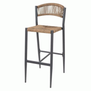 Lot de 2 tabourets de bar empilables, structure en aluminium, assise dossier en rotin tressé effet naturel EDEN Lot de 2 tabourets de bar empilables, structure en aluminium, assise dossier en rotin tressé effet naturel EDEN