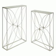 Mauro Ferretti Console Paradise, Style Glamour Moderne En Métal Et Verre - Décorations Florales Argentées - Design Lumineux Et Pittoresque - marron