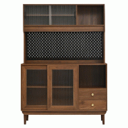 Merax Buffet de cuisine 117 x 30 x 170 cm avec 4 portes coulissantes en verre nervuré, panneau arrière en panneau perforé, 2 tiroirs et compartimen