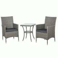 Merax salon de jardin 3 pièces avec 2 chaises carrées, Table Basse et Coussins, meubles de balcon pour 2 Personnes, Fauteuil à Dossier Haut, Gris -