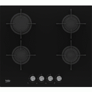 BEKO Table De Cuisson Gaz 60cm 4 Feux 7400w Verre Noir hilg64221s - noir 8690842162374