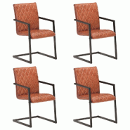 Décoshop26 - Lot de 4 chaises de salle à manger cuisine cantilever design rétro cuir véritable marron CDS021392 - marron 3001188199781