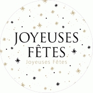 Etiquette cadeau adhésive Joyeuses Fêtes blanc et étoiles Ø65mm par 200
