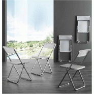 LOT DE 4 CHAISES PLIANTES DESIGN BIT LUX EN POLYPOPYLÈNE TRANSLUCIDE ET ACIER CHROMÉ.