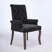 Merax chaise rembourrée avec accoudoirs, chaise de salle à manger gris chenille, pieds en bois massif, avec coutures de boutons et rivets, chaise de