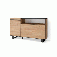 SKRAUT HOME Buffet salon et cuisine, 150x87x35cm, 3 Portes, Design industriel, Chêne et noir - beige Bois manufacturé 69_6