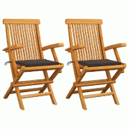 VidaXL Chaises De Jardin Et Coussins Taupe Lot De 2 Bois Teck Massif - gris 3062495