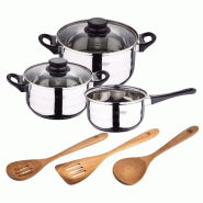 BERGNER - Batterie de Cuisine 5 Pièces 16/18/20cm en Acier Inoxydable Compatible Induction avec Set de 3 Ustensiles de Cuisine en Bois d'Acacia - mul