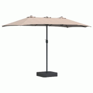 Helloshop26 - Parasol de jardin pliable design moderne 385 x 209 x 244 cm avec lumière LED ambiance cosy en polyester taupe 02_0058685 - acier 300024