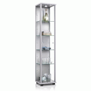 K-Möbel vitrine en verre en aluminium / argent (176x37x33 cm) avec 4 étagères en verre réglables en hauteur,LED - modèle de voiture vitrine d'arg