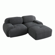 Merax canapé modulable en corde 2 places avec 1x tabouret, canapé nuage sans cadre, près du sol avec assise profonde, doux et confortable, - gris m_0