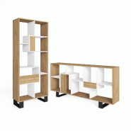 SKRAUT HOME Étagère Bibliothèque, 174x67x31, Design industriel, Chêne et blanc - beige Bois manufacturé 608_19